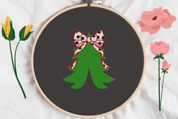 Christmas Tree with Bow Embroidery