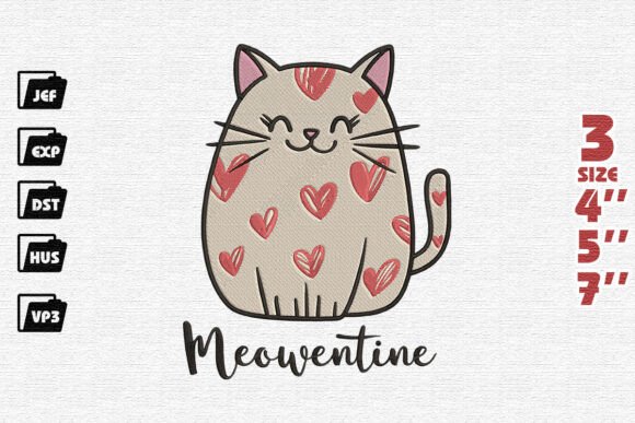 Cute Kitty Valentine Embroidery