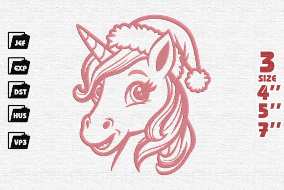 Santa’s Smiling Unicorn Embroidery