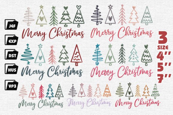 Set of 7 Merry Christmas Embroidery File